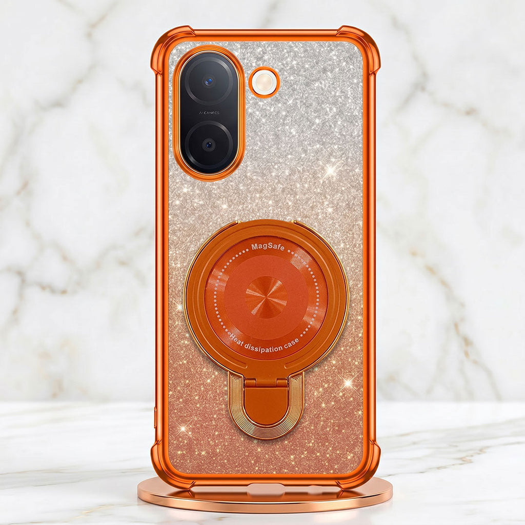 Vivo V60e 5G Invincible Bracket Ring Stand Shimmer Airbag Cosmic Orange Case