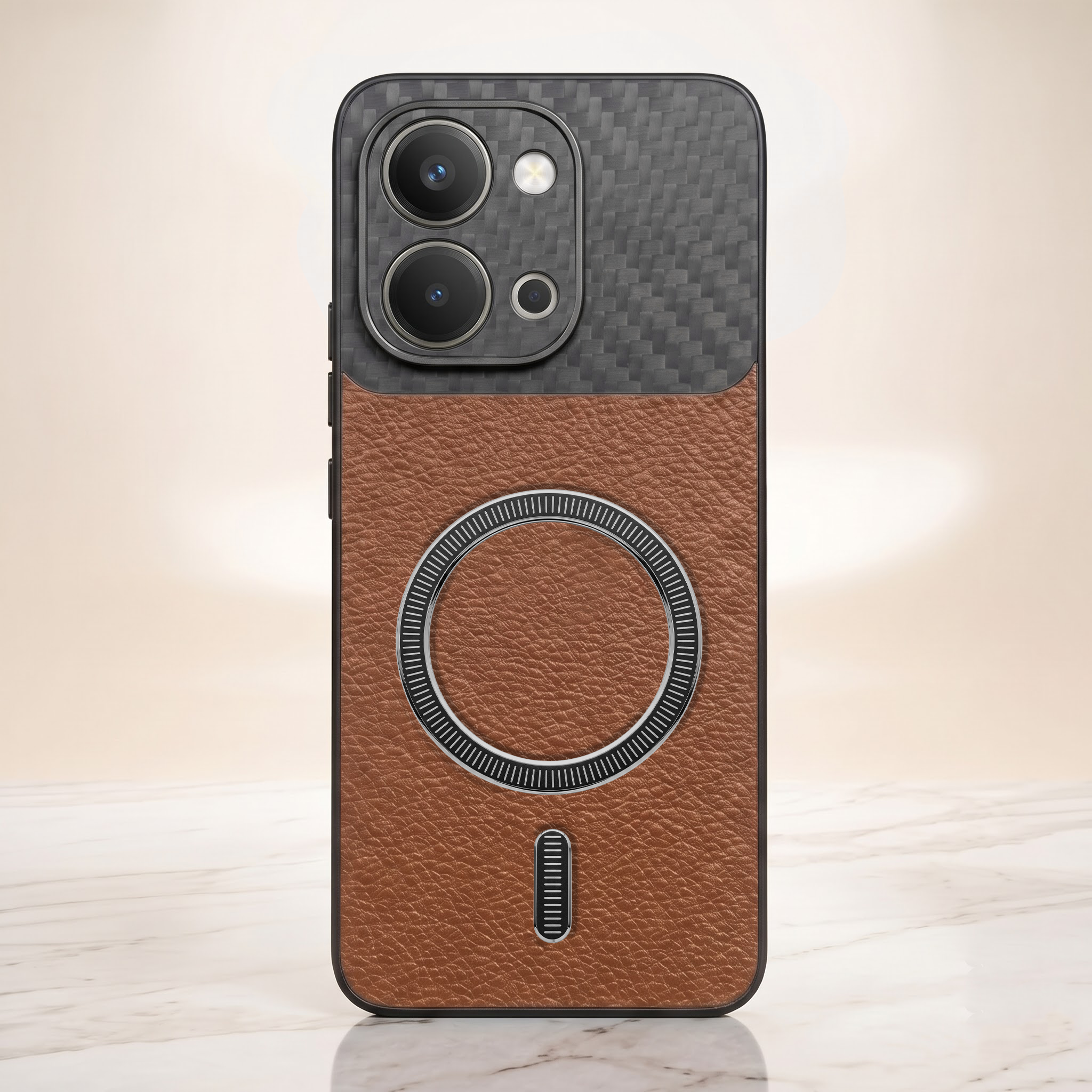 Vivo T5X 5G Carbon Fiber Leather Hybrid MagSafe Magnetic Case