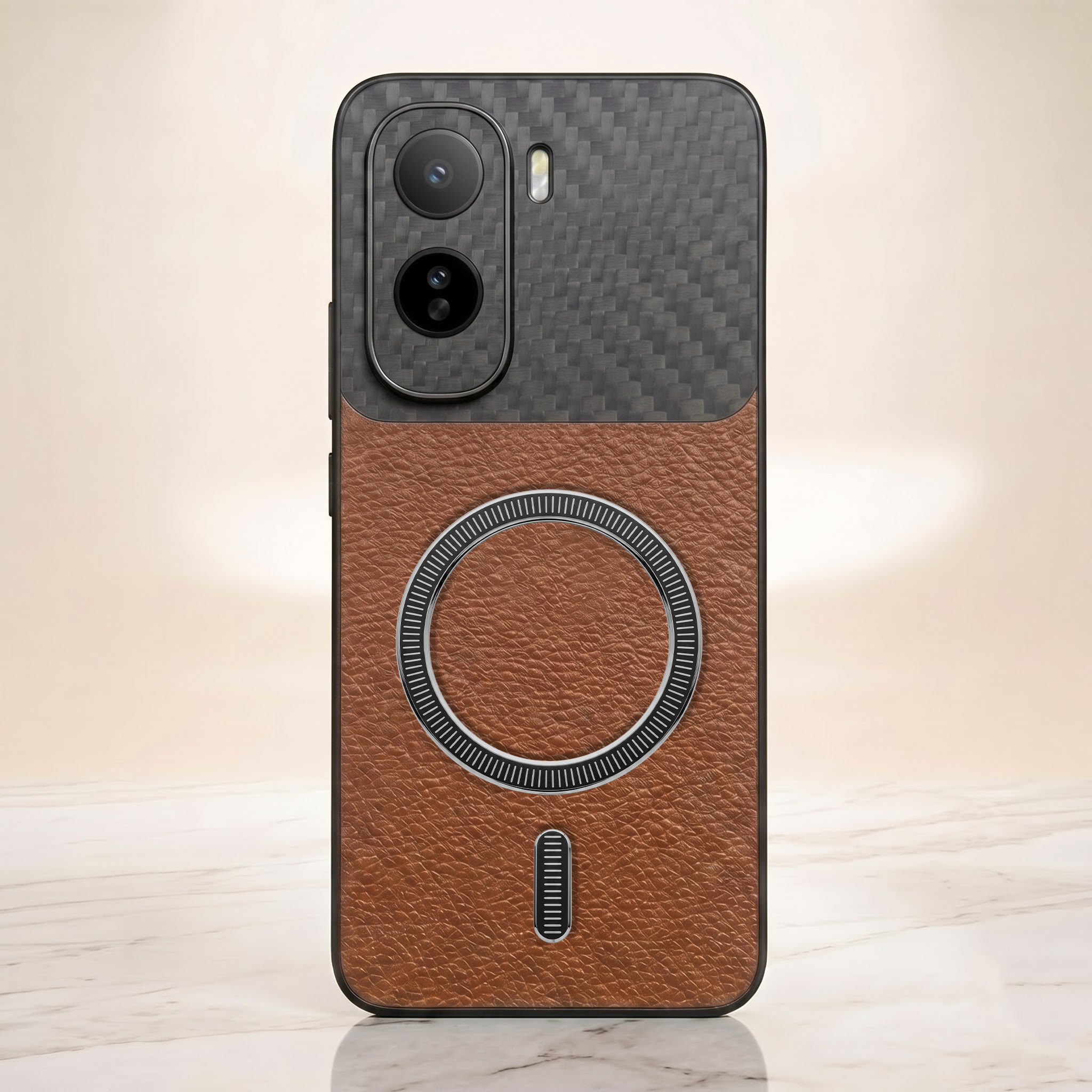 Vivo T5 Pro 5G Carbon Fiber Leather Hybrid MagSafe Magnetic Case
