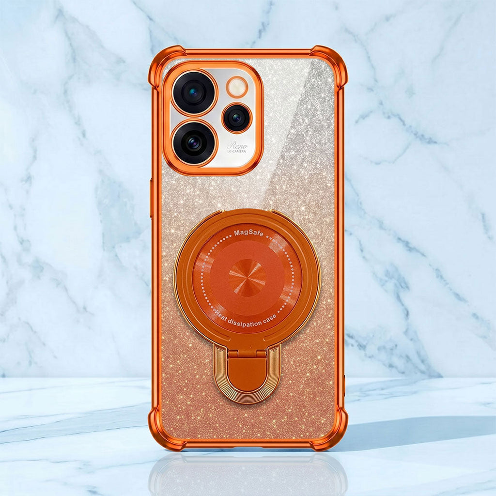 Oppo Reno 15 Pro Mini 5G Invincible Bracket Ring Stand Shimmer Airbag Cosmic Orange Case