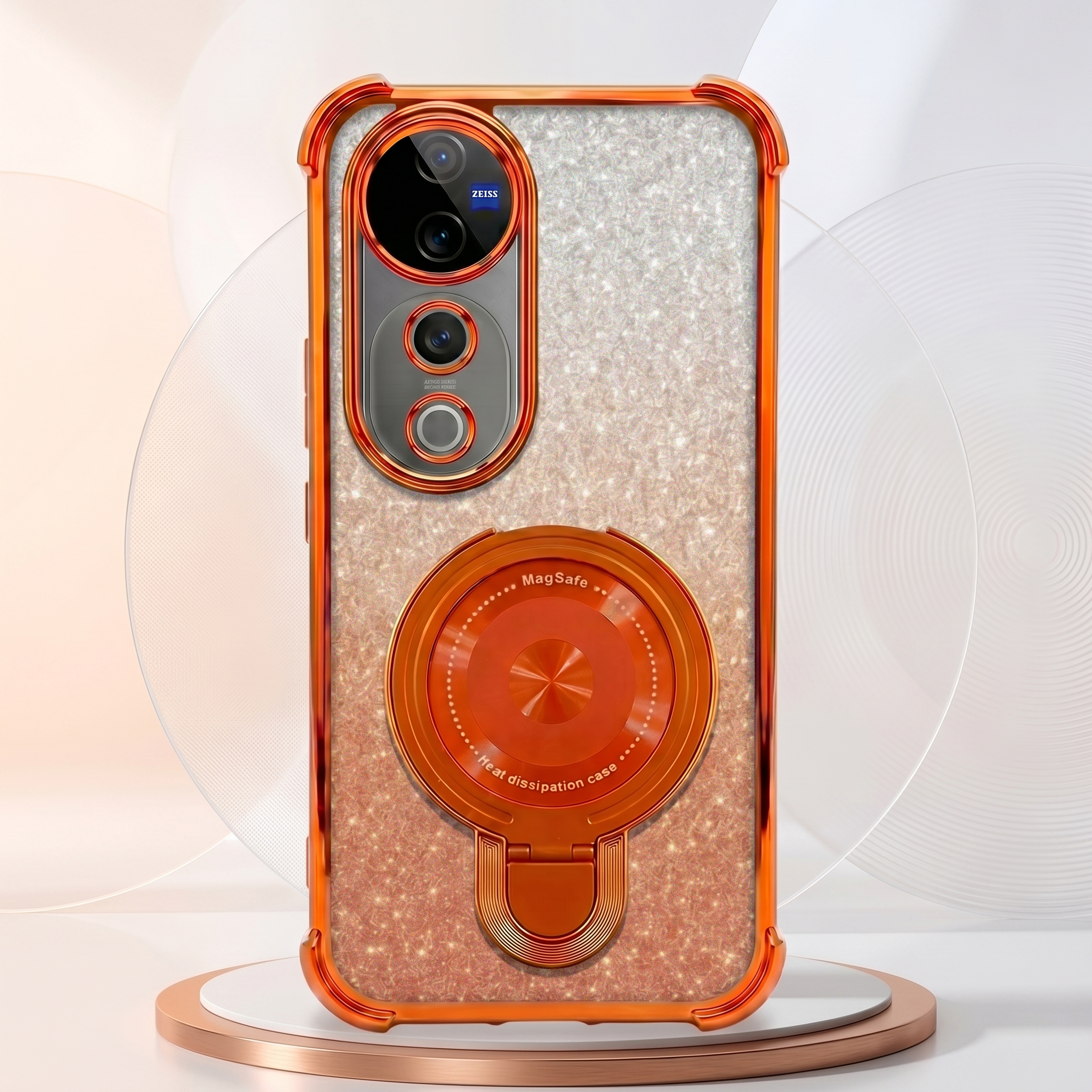 Vivo V40 Pro 5G Invincible Bracket Ring Stand Shimmer Airbag Cosmic Orange Case