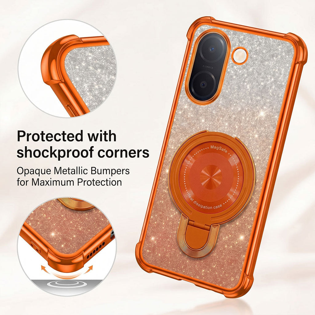 Vivo V60e 5G Invincible Bracket Ring Stand Shimmer Airbag Cosmic Orange Case