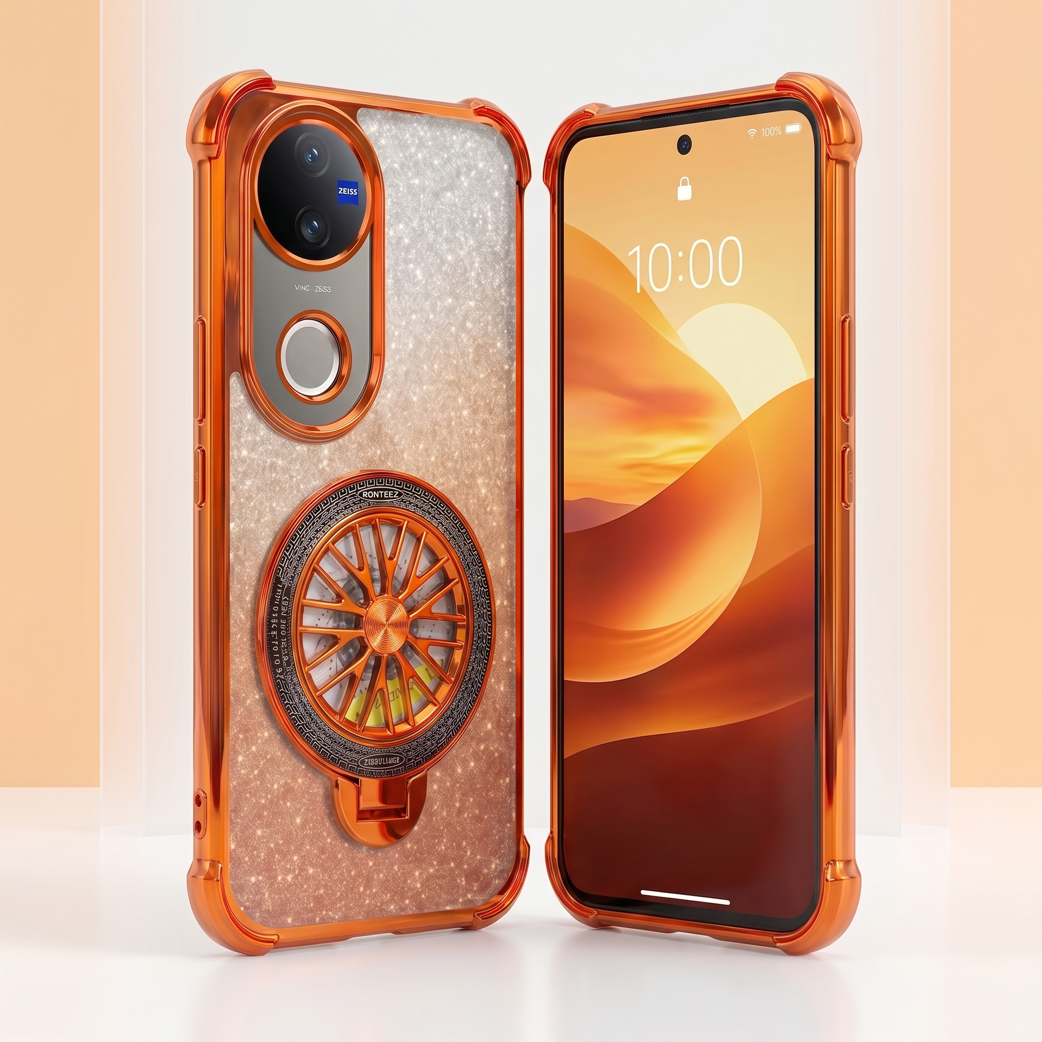 Vivo V50 5G Stress Buster Wheel Rotating Shimmer Airbag Cosmic Orange Case
