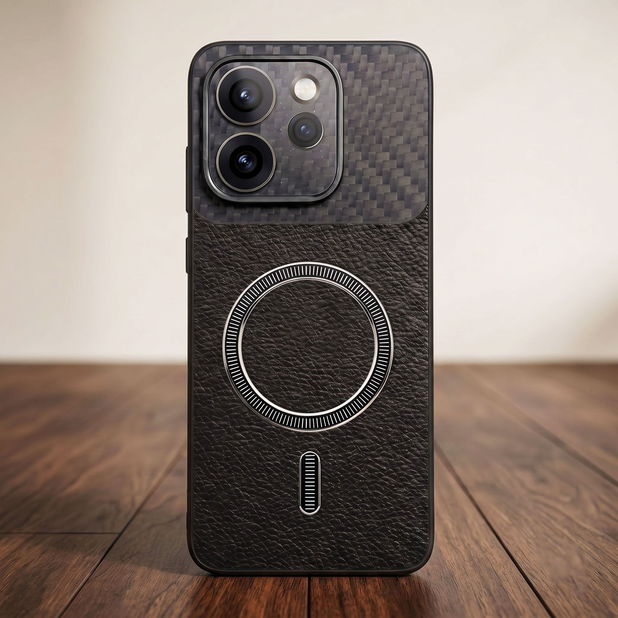Oppo Reno 15 Pro Mini 5G Carbon Fiber Leather Hybrid MagSafe Magnetic Case