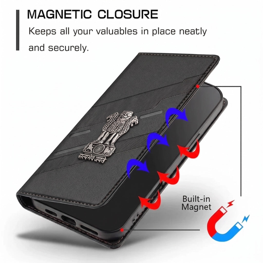 Oppo F27 Pro Plus 5G Satyamev Jayate 3D Emblem Magnetic Flip Wallet Case