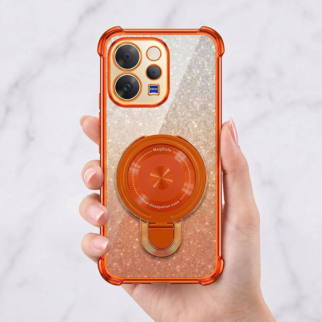 Vivo V70 5G Invincible Bracket Ring Stand Shimmer Airbag Cosmic Orange Case