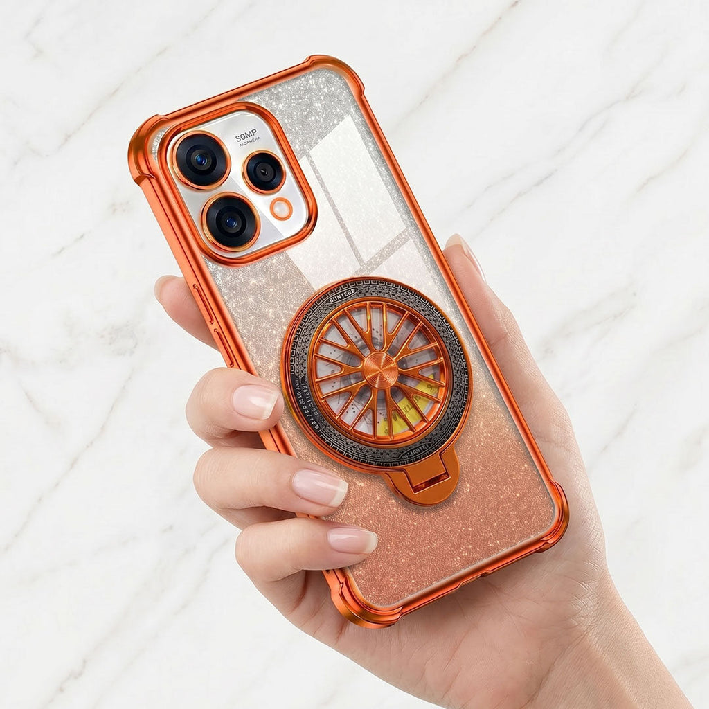 Oppo Reno 15 5G Stress Buster Wheel Rotating Shimmer Airbag Cosmic Orange Case