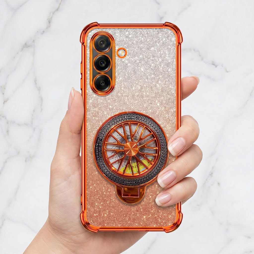 Samsung Galaxy A36 5G Stress Buster Wheel Rotating Shimmer Airbag Cosmic Orange Case