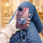 Vivo V50 5G Transparent Airbag Butterfly Stand Case with Charm Strap