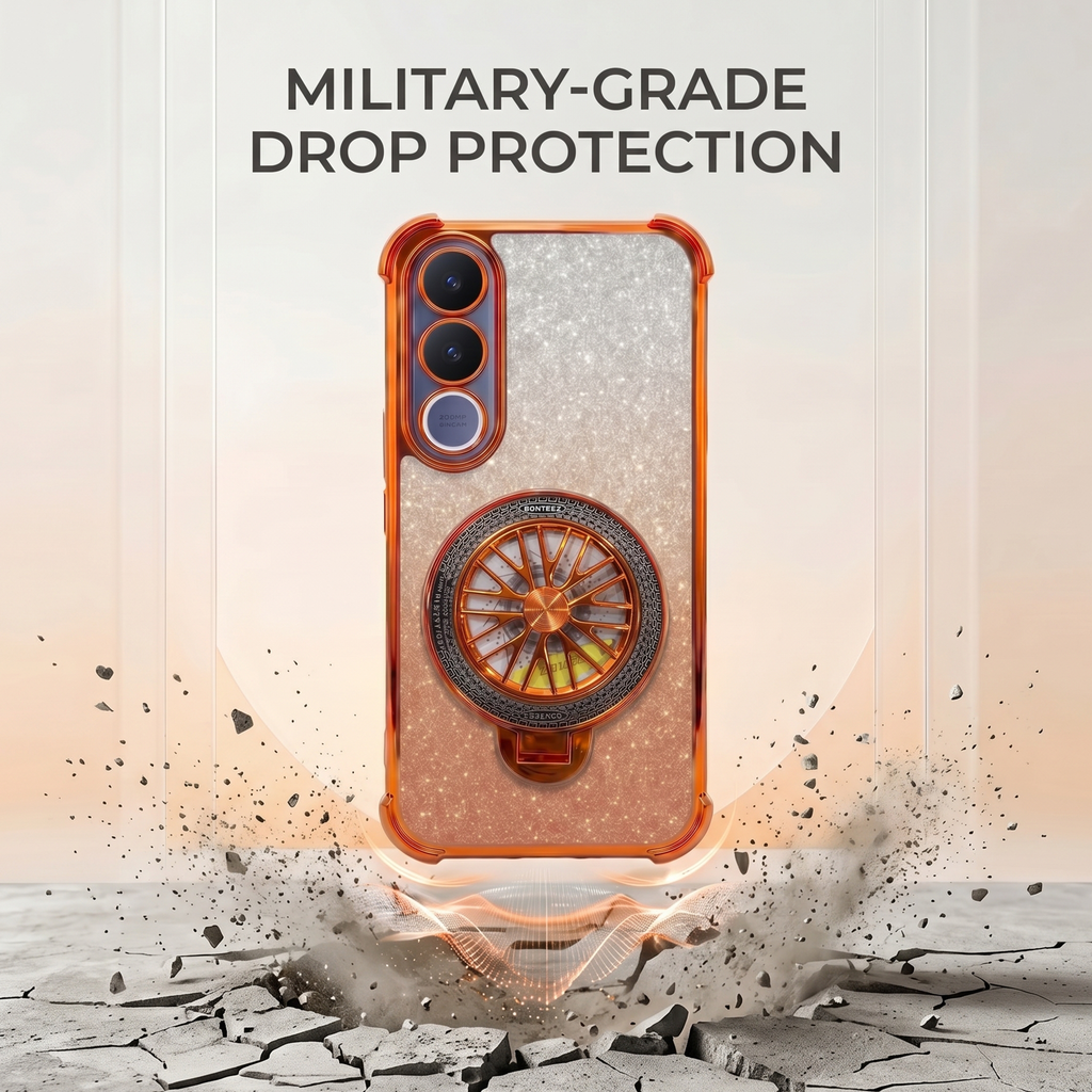 Vivo V70 FE 5G Stress Buster Wheel Rotating Shimmer Airbag Cosmic Orange Case