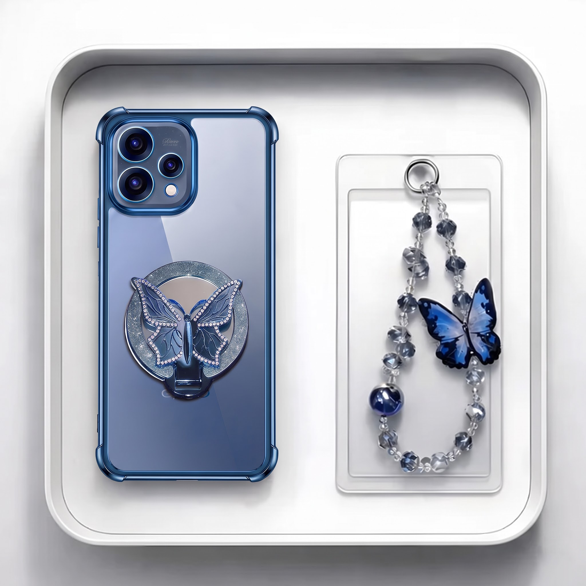 Oppo Reno 15 5G Transparent Airbag Butterfly Stand Case with Charm Strap