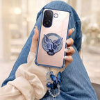 Vivo V60e 5G Transparent Airbag Butterfly Stand Case with Charm Strap