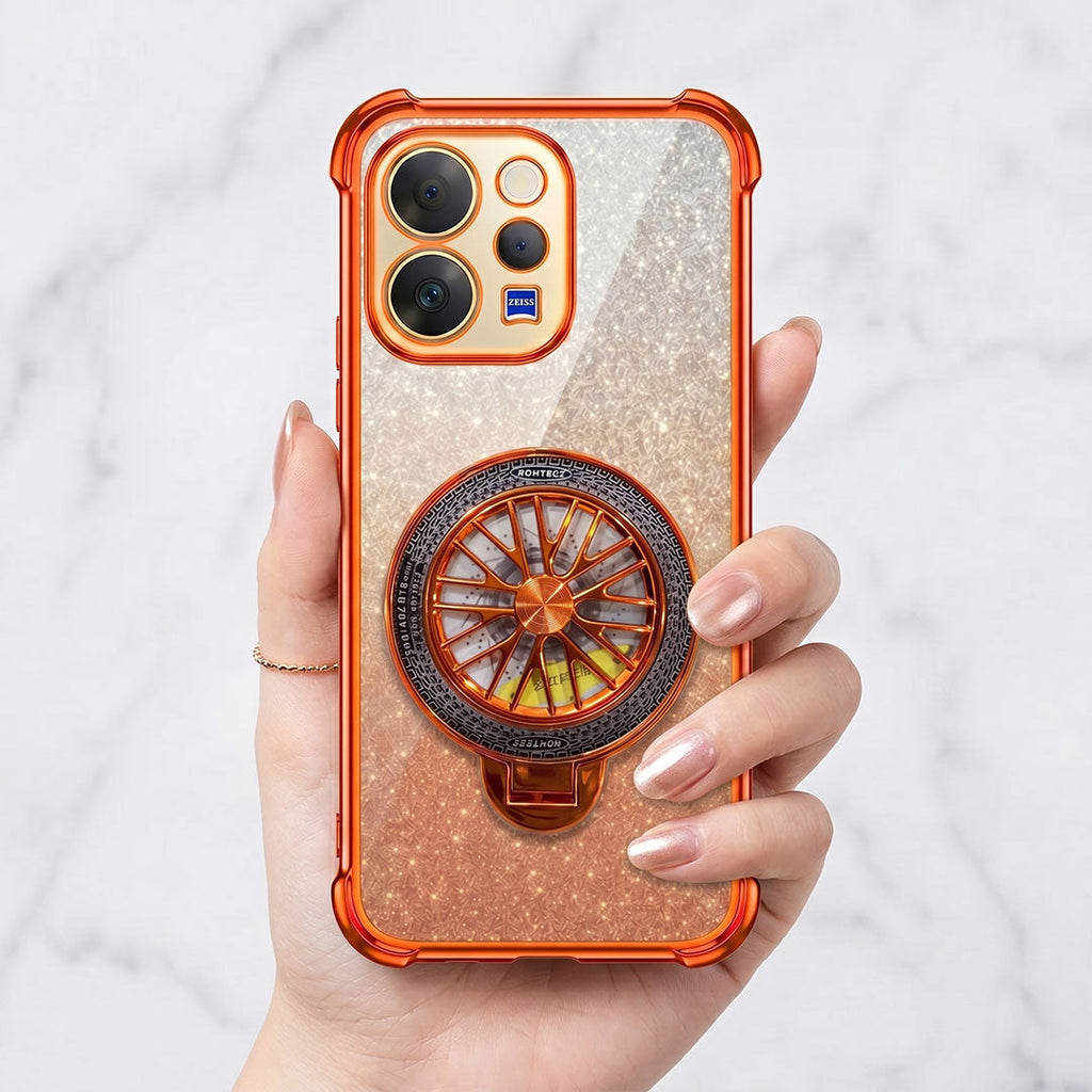 Vivo V70 5G Stress Buster Wheel Rotating Shimmer Airbag Cosmic Orange Case