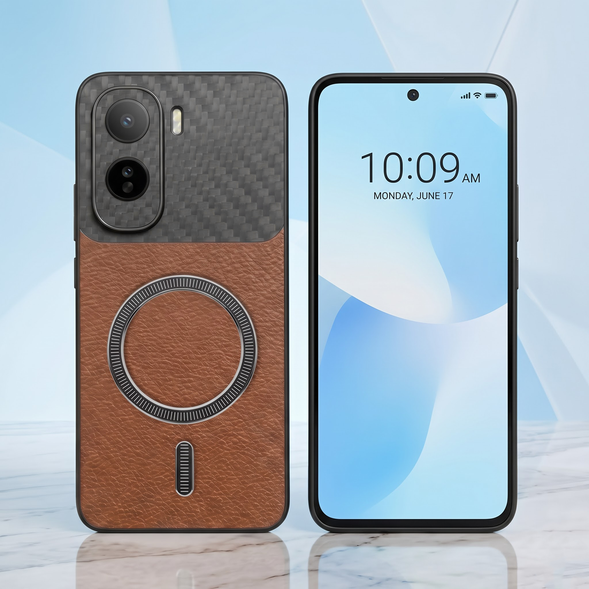Vivo T5 Pro 5G Carbon Fiber Leather Hybrid MagSafe Magnetic Case