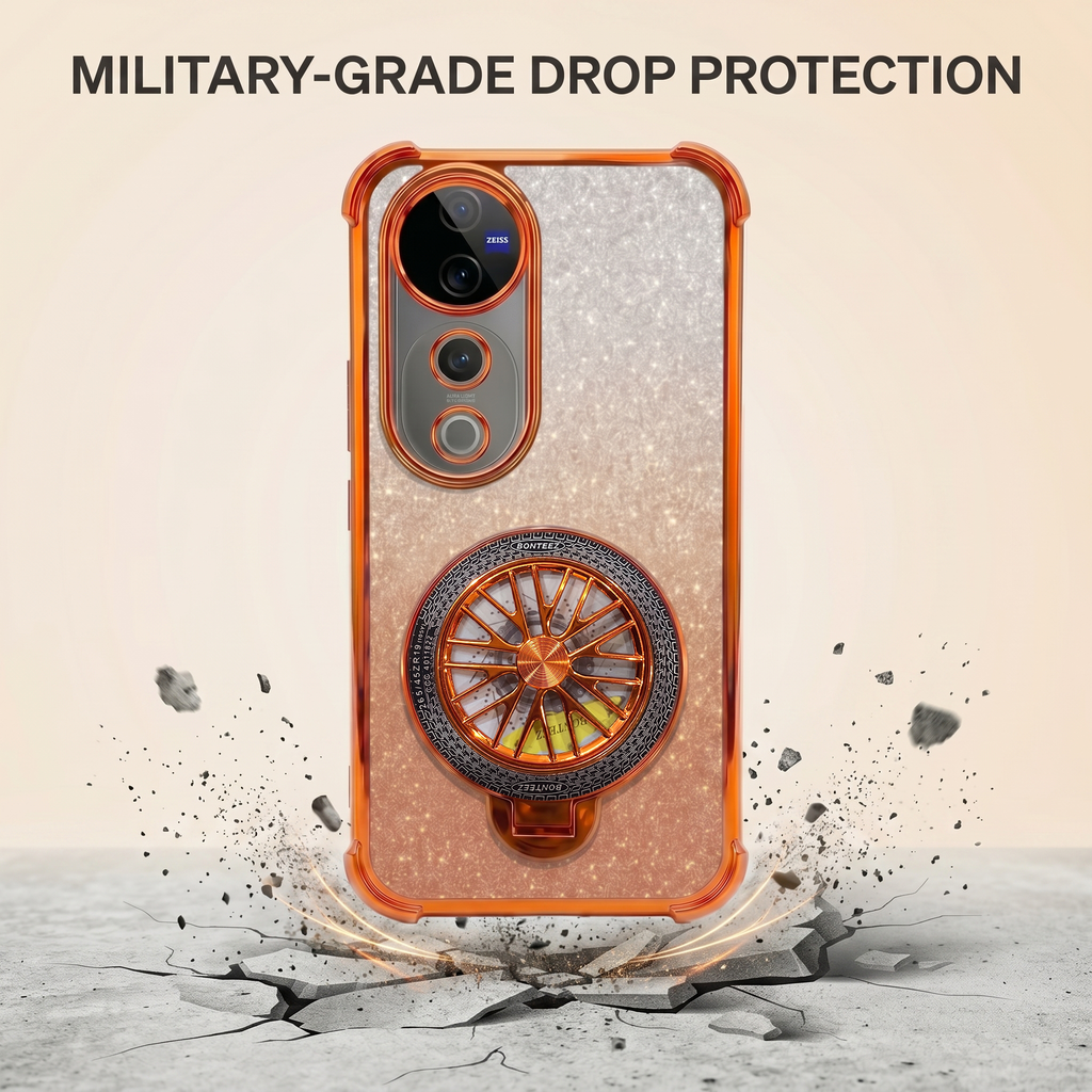 Vivo V40 Pro 5G Stress Buster Wheel Rotating Shimmer Airbag Cosmic Orange Case