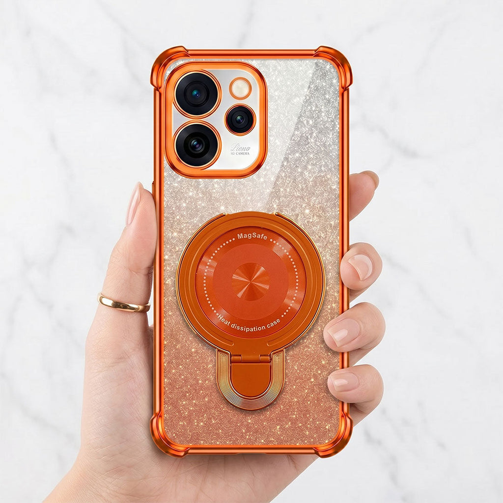Oppo Reno 15 Pro Mini 5G Invincible Bracket Ring Stand Shimmer Airbag Cosmic Orange Case