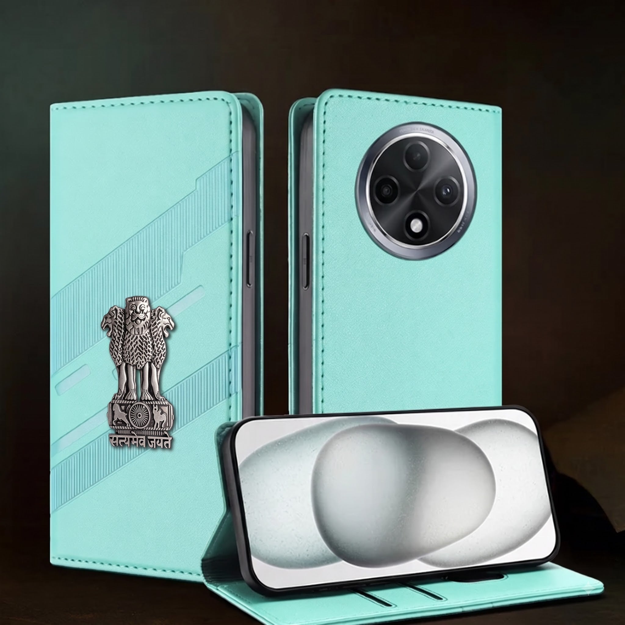 Oppo F27 Pro Plus 5G Satyamev Jayate 3D Emblem Magnetic Flip Wallet Case