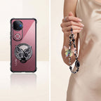 Vivo V50 5G Transparent Airbag Butterfly Stand Case with Charm Strap
