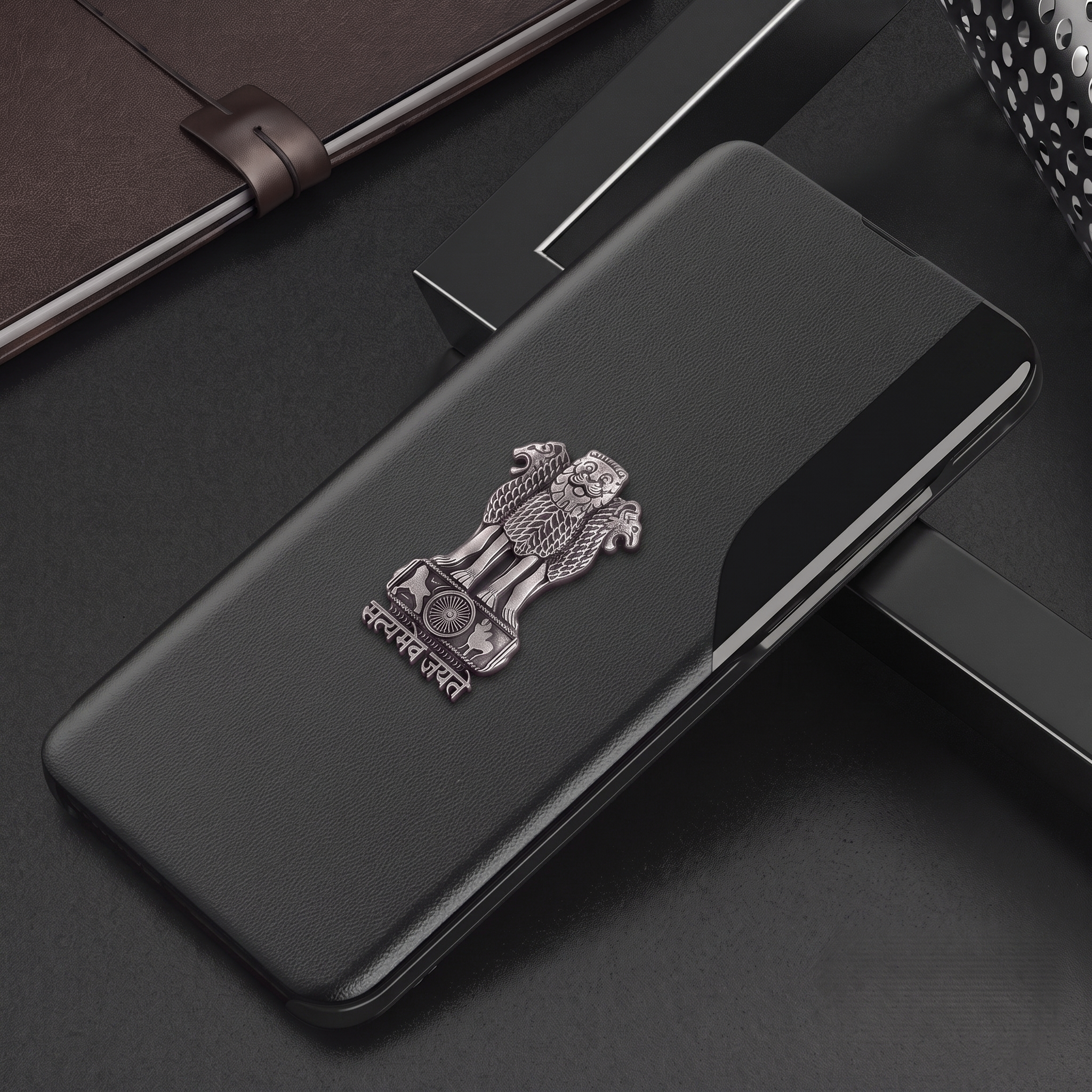 Vivo T3 5G Metal Emblem Satyamev Jayate Half Window Leather Flip Case