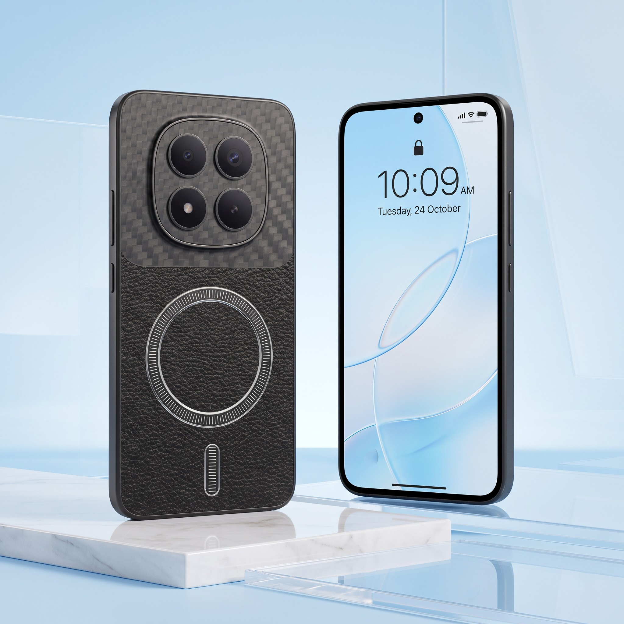 Redmi Note 15 Pro+ 5G Carbon Fiber Leather Hybrid MagSafe Magnetic Case