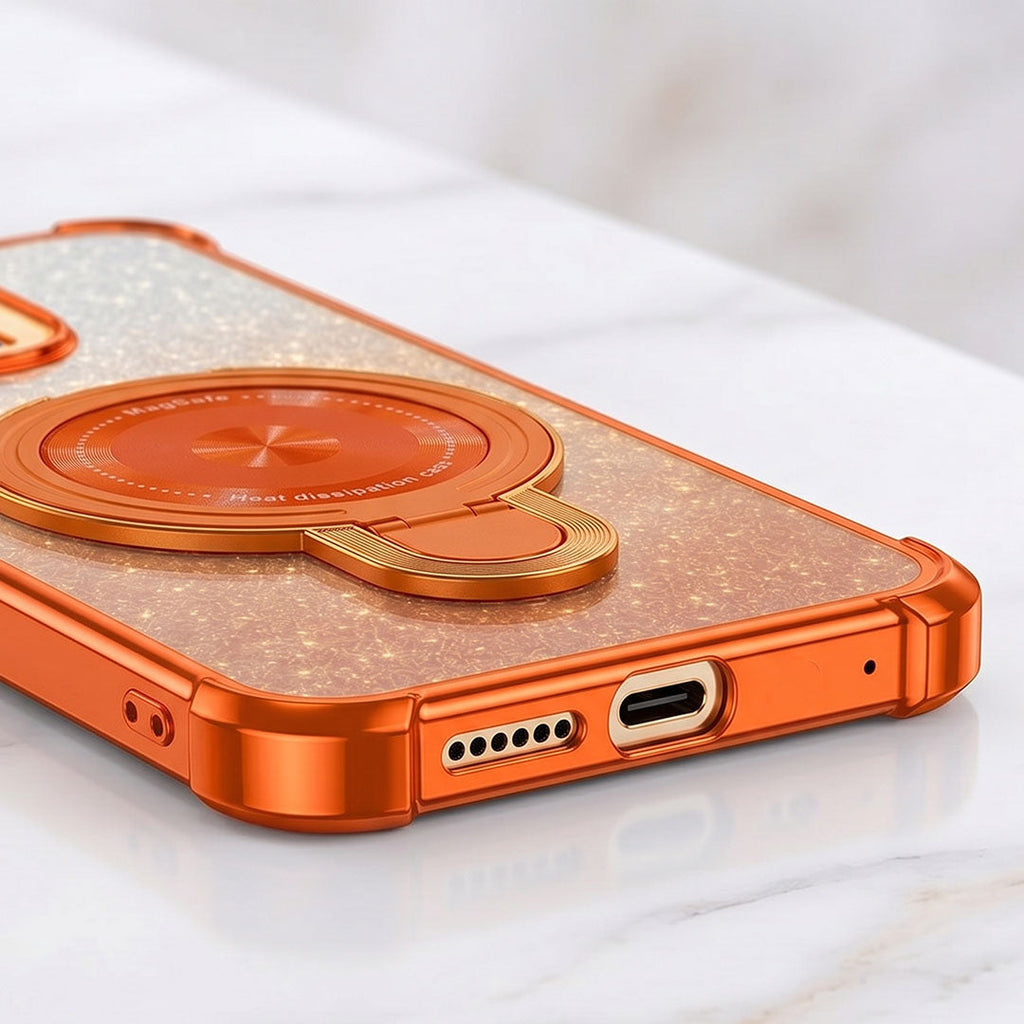 Vivo V70 5G Invincible Bracket Ring Stand Shimmer Airbag Cosmic Orange Case