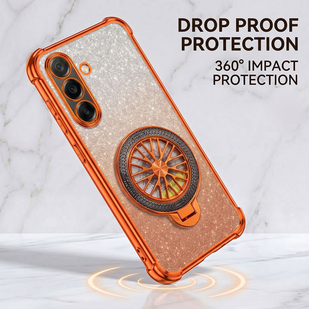 Samsung Galaxy A36 5G Stress Buster Wheel Rotating Shimmer Airbag Cosmic Orange Case
