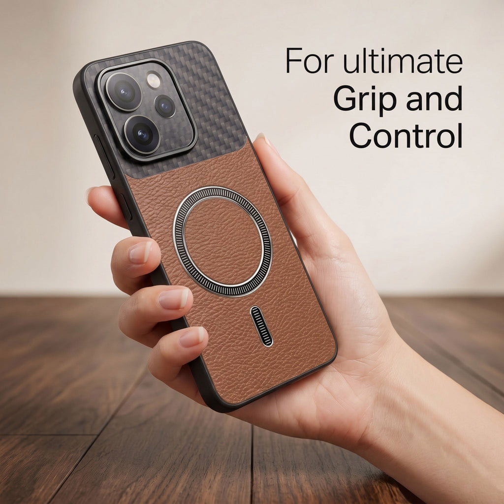 Oppo Reno 15 Pro Mini 5G Carbon Fiber Leather Hybrid MagSafe Magnetic Case