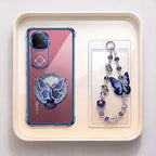Vivo V50 5G Transparent Airbag Butterfly Stand Case with Charm Strap