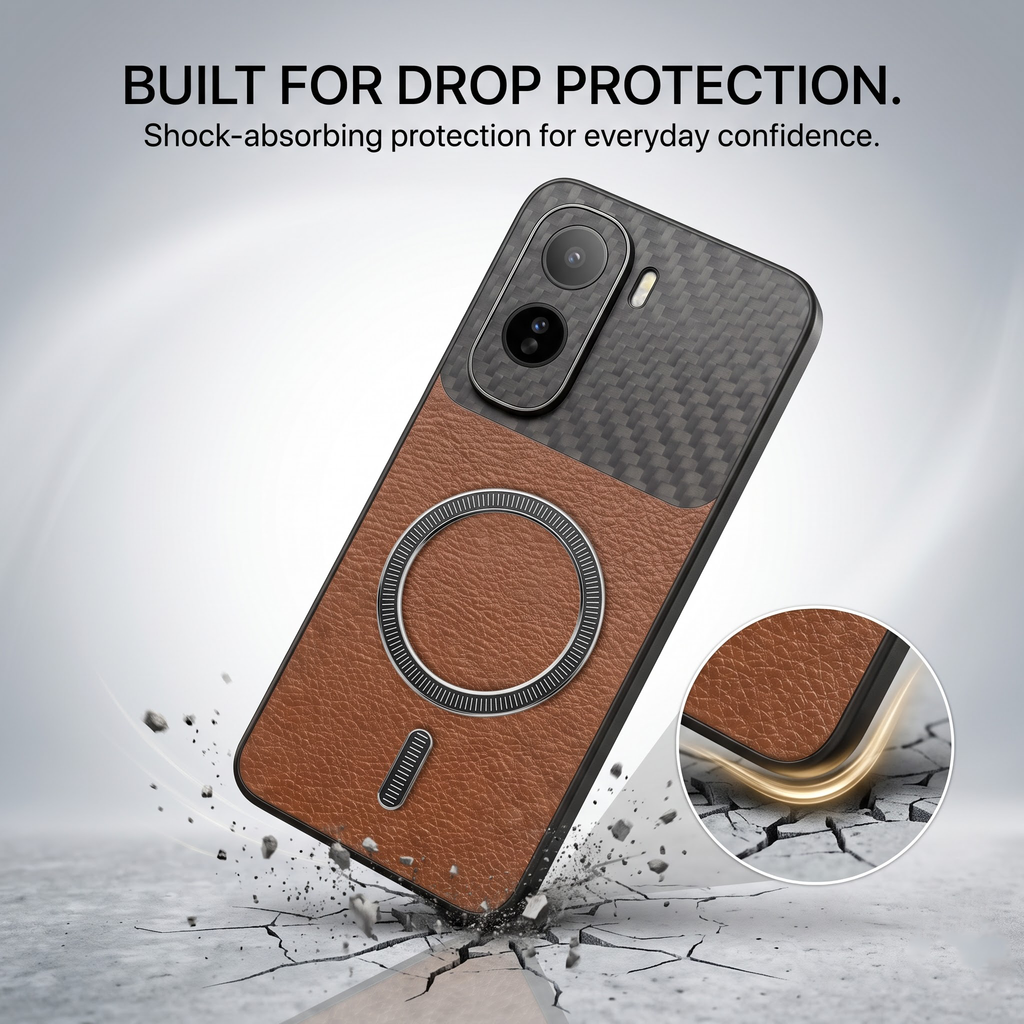 Vivo T5 Pro 5G Carbon Fiber Leather Hybrid MagSafe Magnetic Case