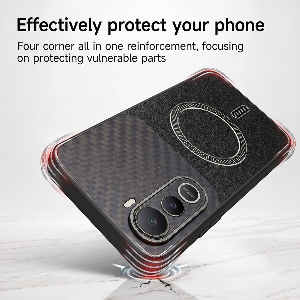 Vivo Y400 Pro 5G Carbon Fiber Leather Hybrid MagSafe Magnetic Case