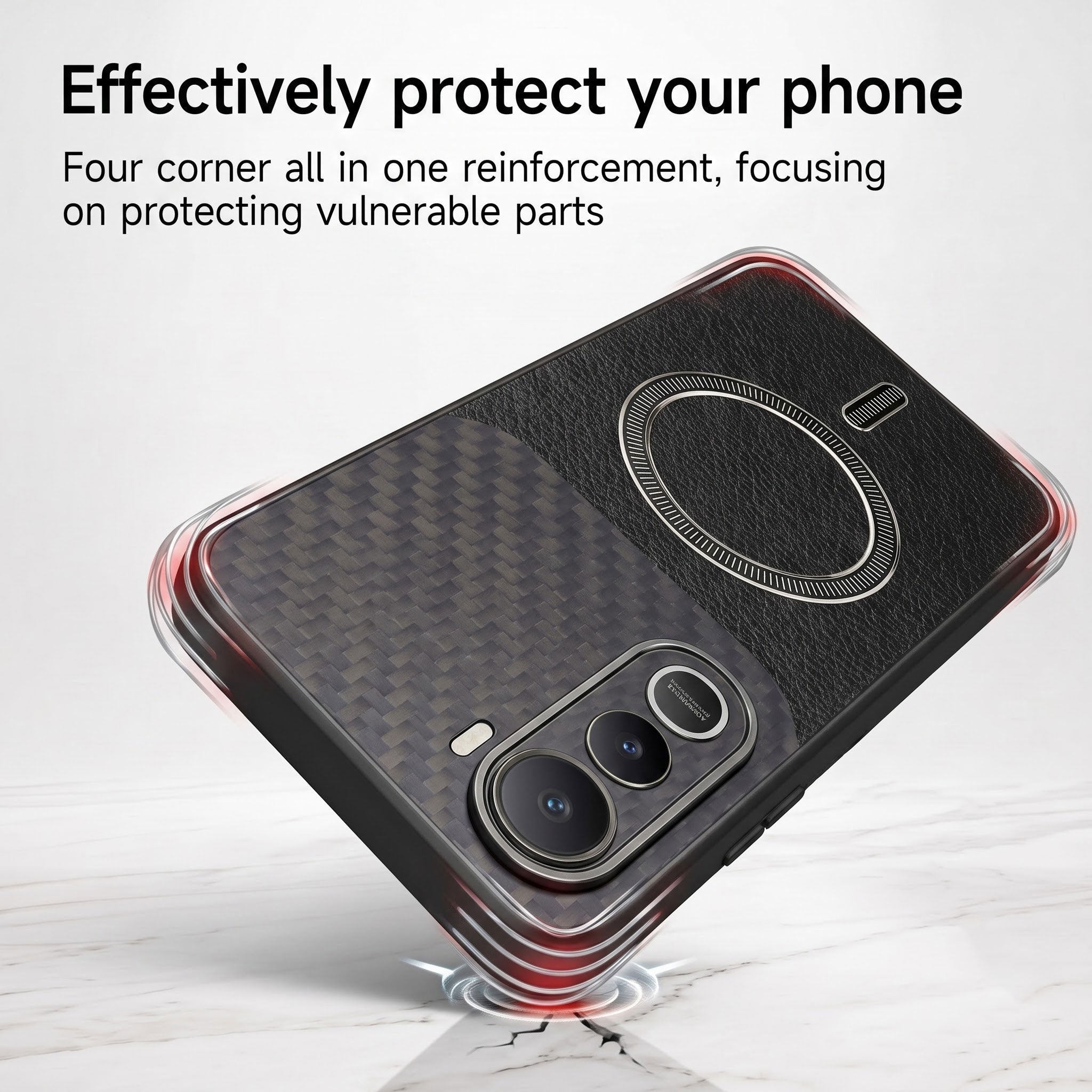 Vivo Y400 Pro 5G Carbon Fiber Leather Hybrid MagSafe Magnetic Case