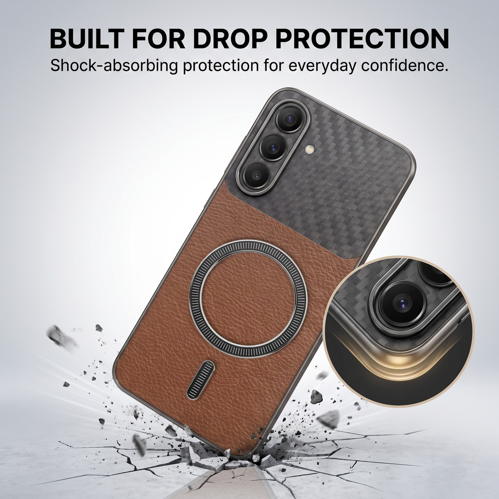 Samsung Galaxy A37 5G Carbon Fiber Leather Hybrid MagSafe Magnetic Case