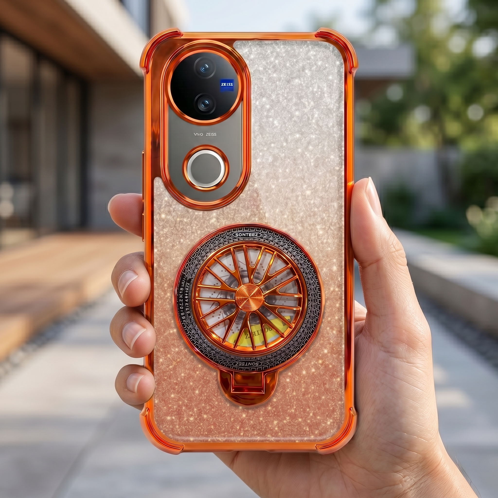 Vivo V50 5G Stress Buster Wheel Rotating Shimmer Airbag Cosmic Orange Case
