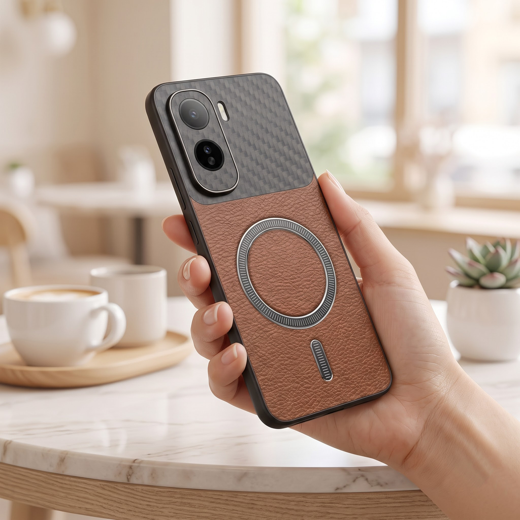Vivo T5 Pro 5G Carbon Fiber Leather Hybrid MagSafe Magnetic Case