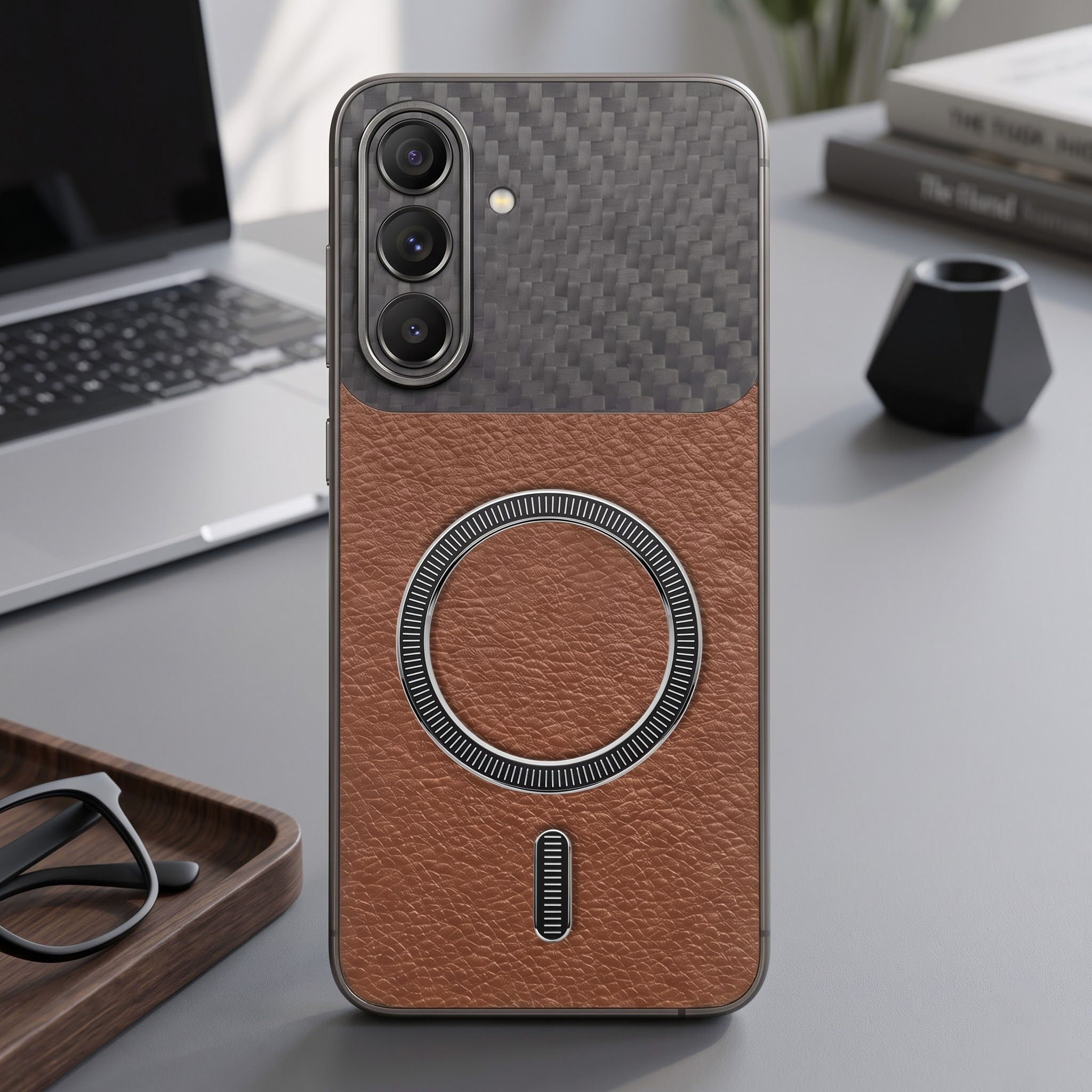 Samsung Galaxy A37 5G Carbon Fiber Leather Hybrid MagSafe Magnetic Case
