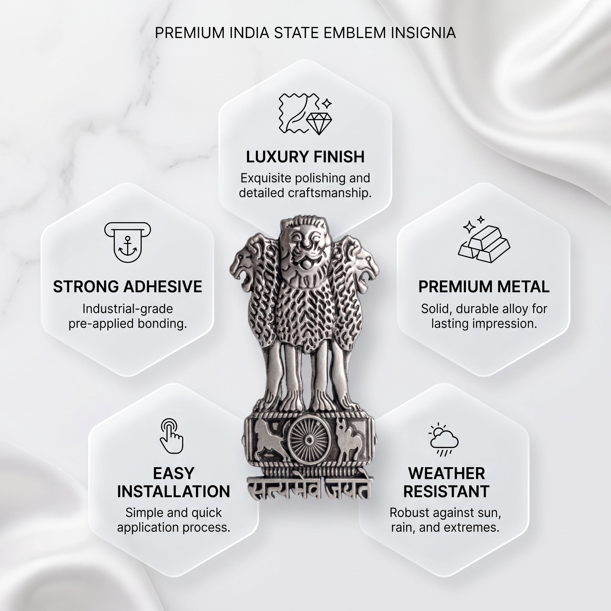 Oppo Reno 13 5G Compatible Satyamev Jayate 3D Metal Emblem Sticker