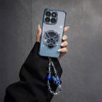 Motorola Edge 60 Pro 5G Shockproof Shimmer Butterfly Stand Case with Charm Strap