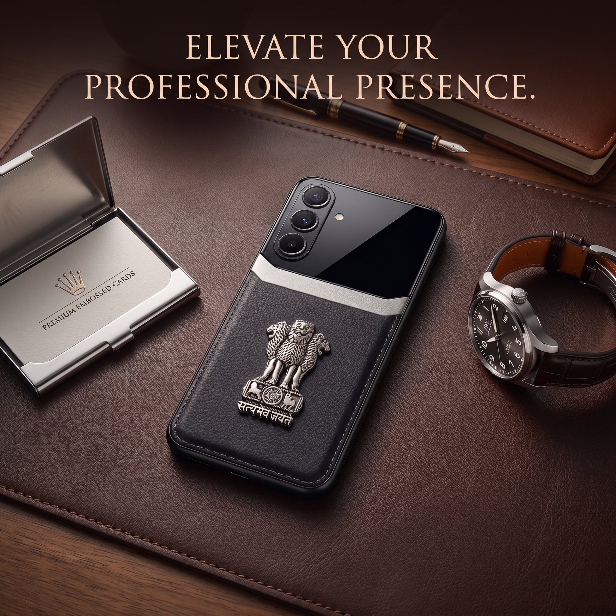 Galaxy M56 5G Satyamev Jayate 3D Metal Leather Back Case