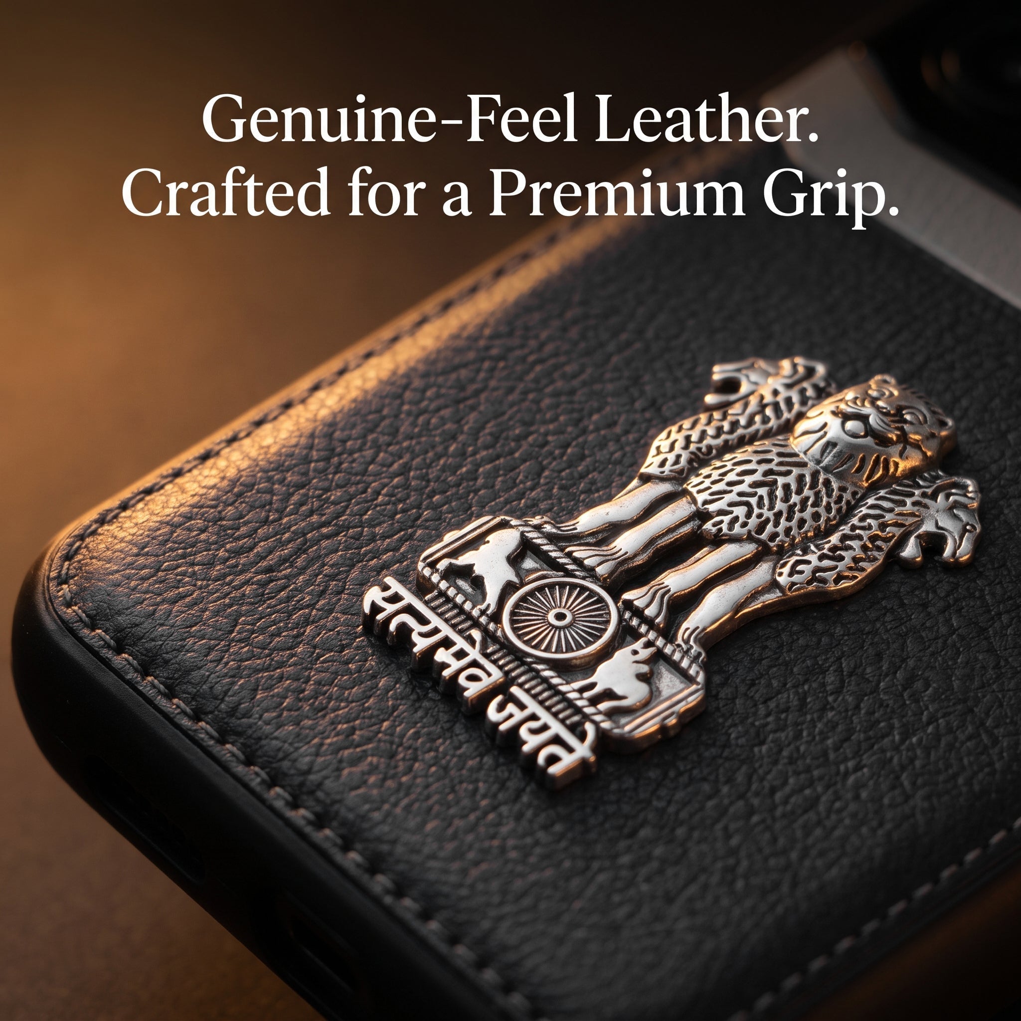 Galaxy A16 5G Satyamev Jayate 3D Metal Leather Back Case