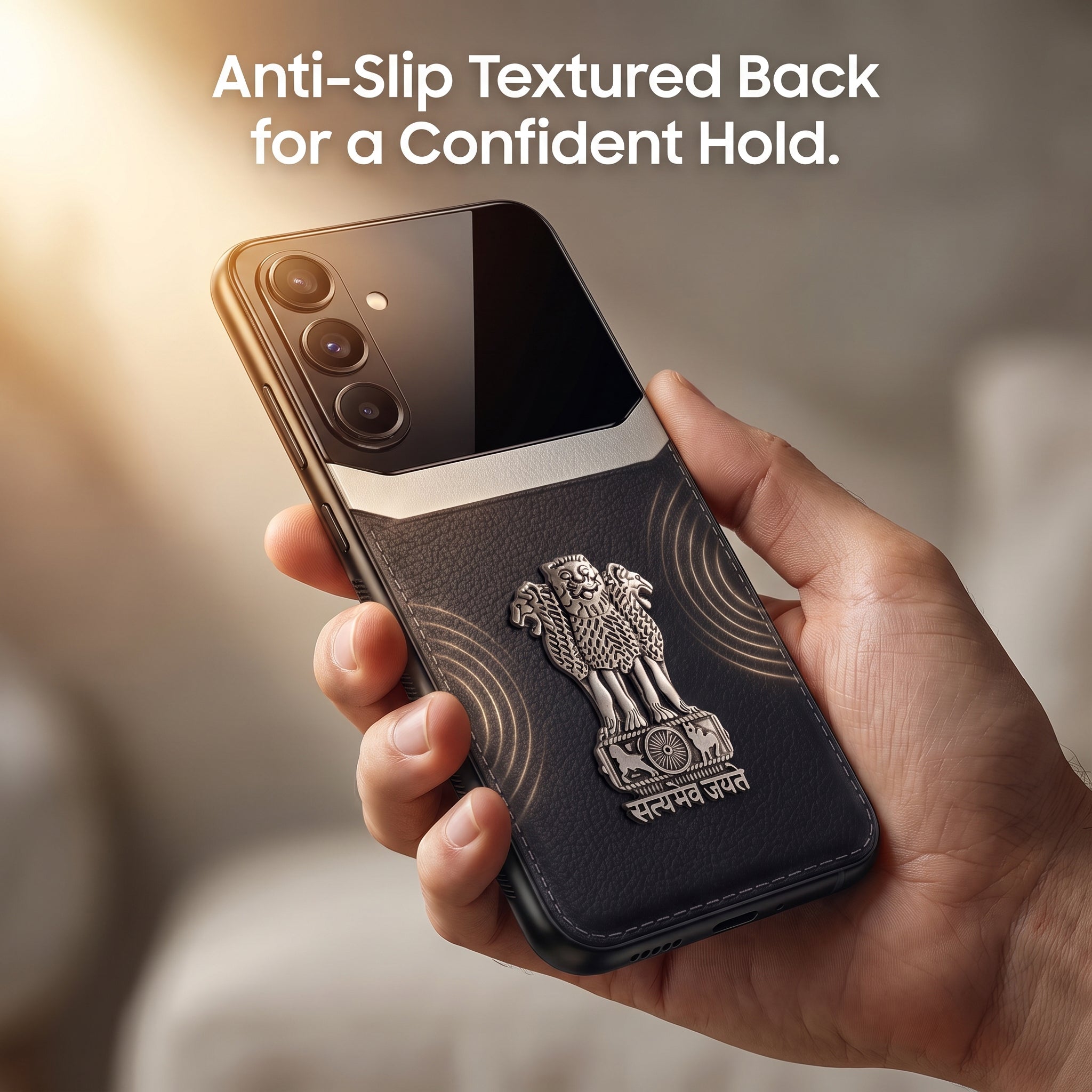 Galaxy A16 5G Satyamev Jayate 3D Metal Leather Back Case