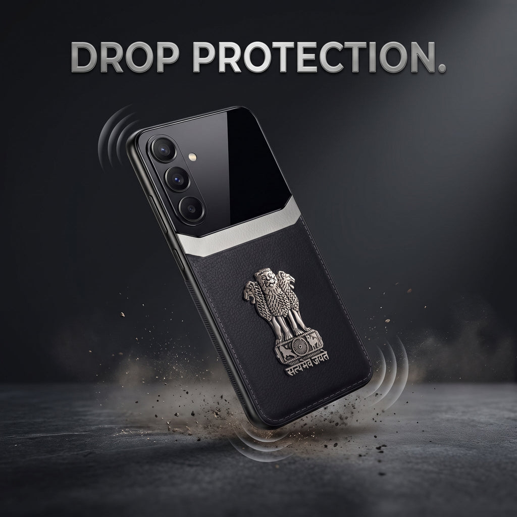 Galaxy M56 5G Satyamev Jayate 3D Metal Leather Back Case