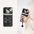 Samsung Galaxy A16 5G Premium Leather Lens Butterfly Stand Case with Charm Strap
